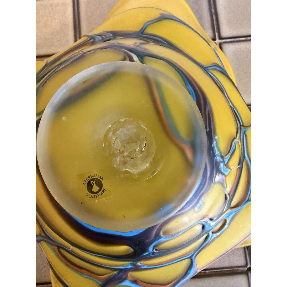 Vintage Azerbaijan Glassware Hand Blown Art Glass Freeform Centerpiece Bowl